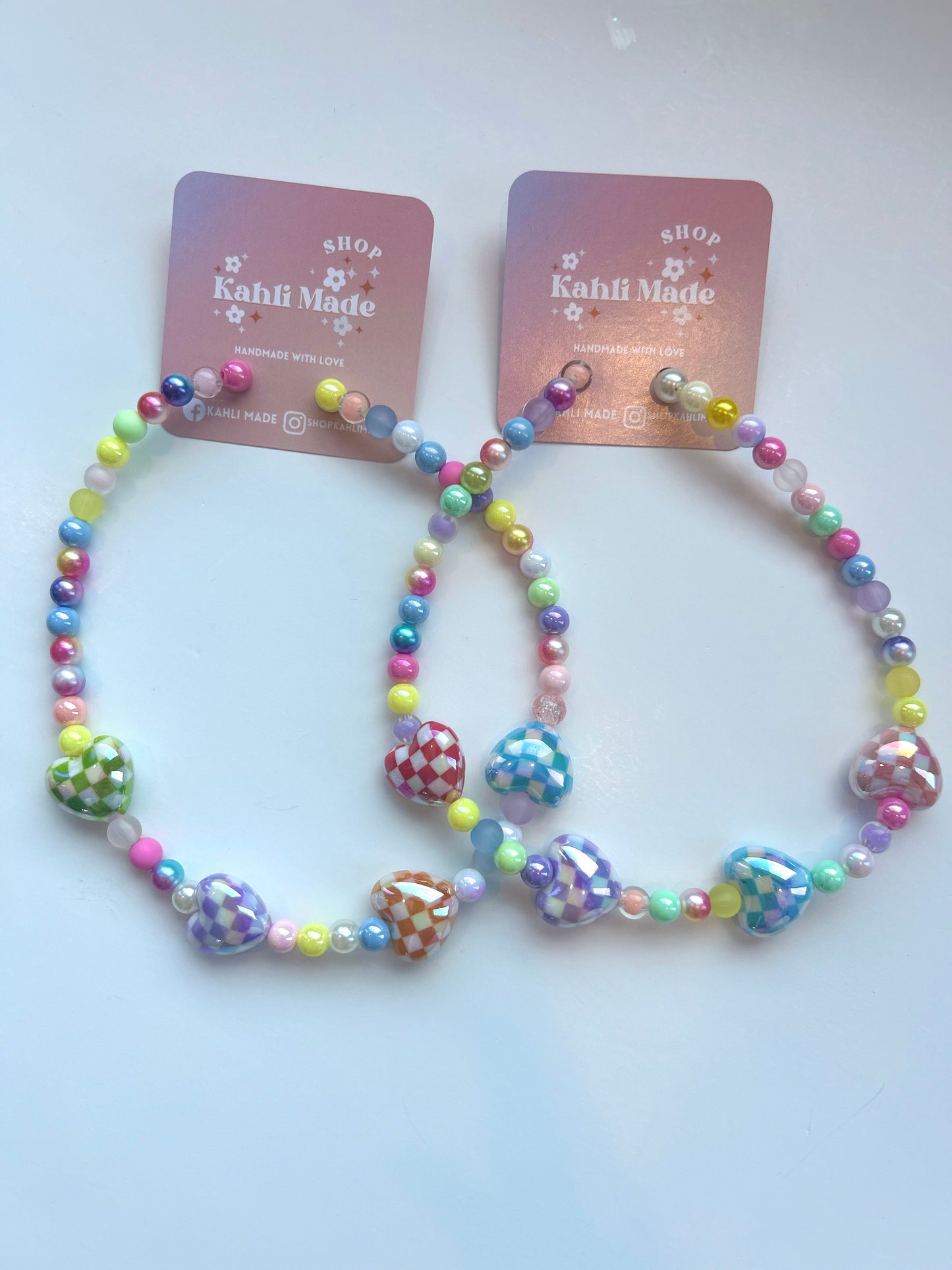Checkered Heart Bubble Bead Necklace