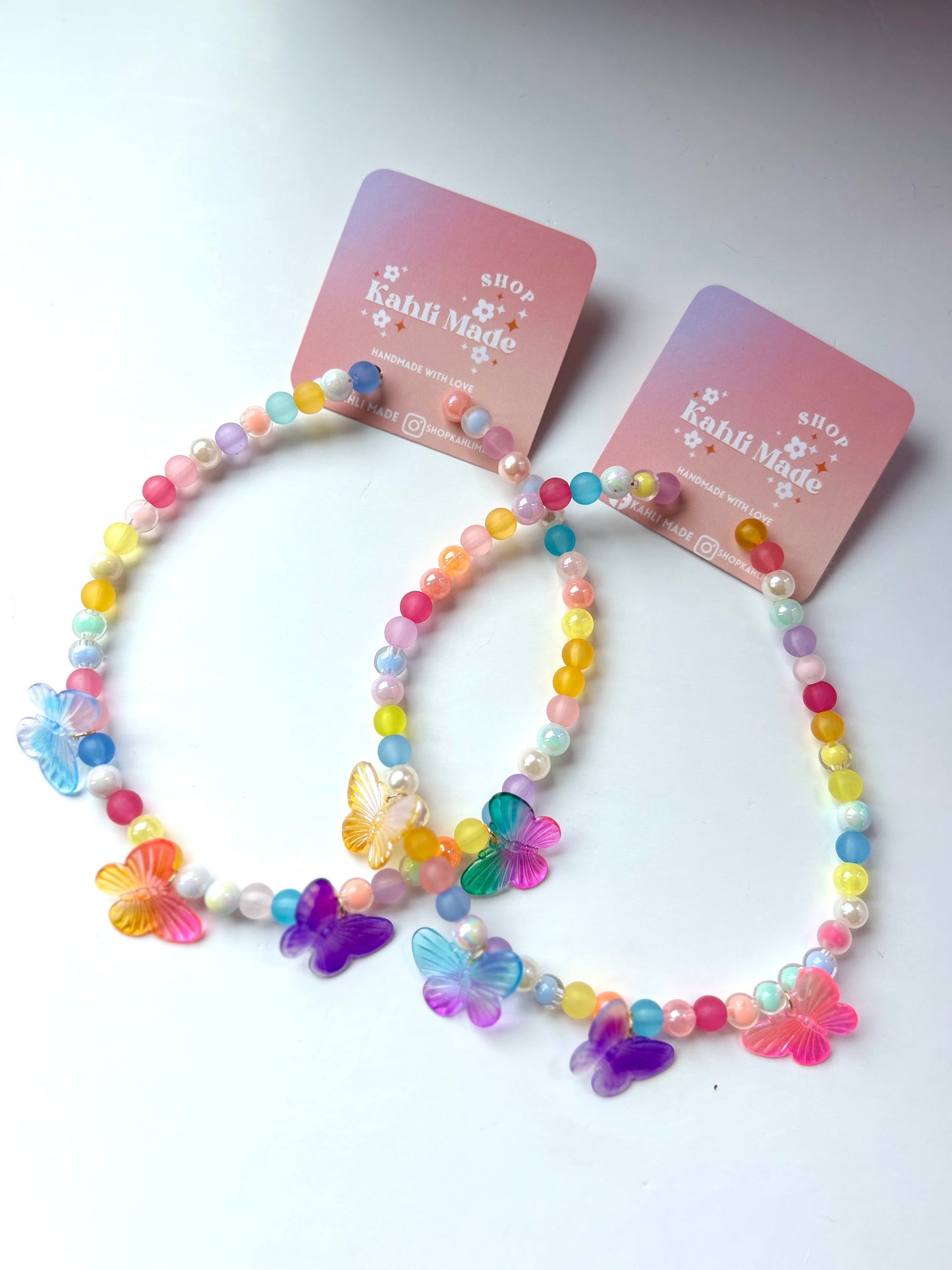Bubble Bead Butterfly Charm Necklace
