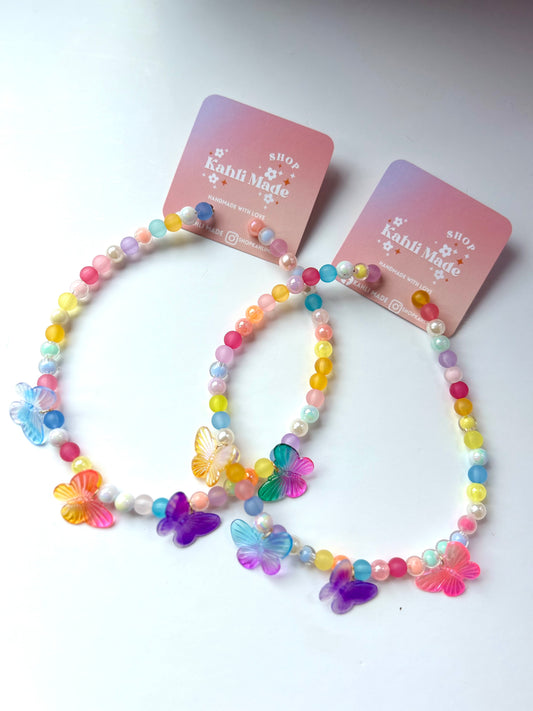 Bubble Bead Butterfly Charm Necklace