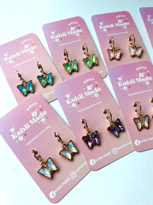 18k Gold Crystal Butterfly Huggie Hoops