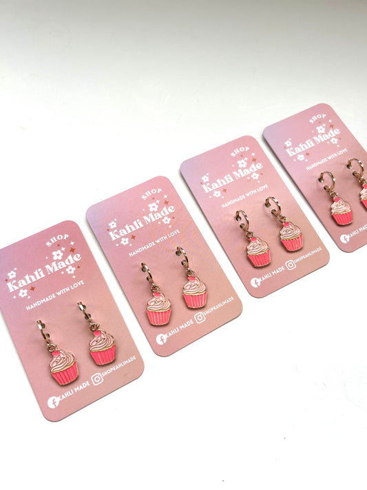 Hot Pink Cupcake Huggie Hoops