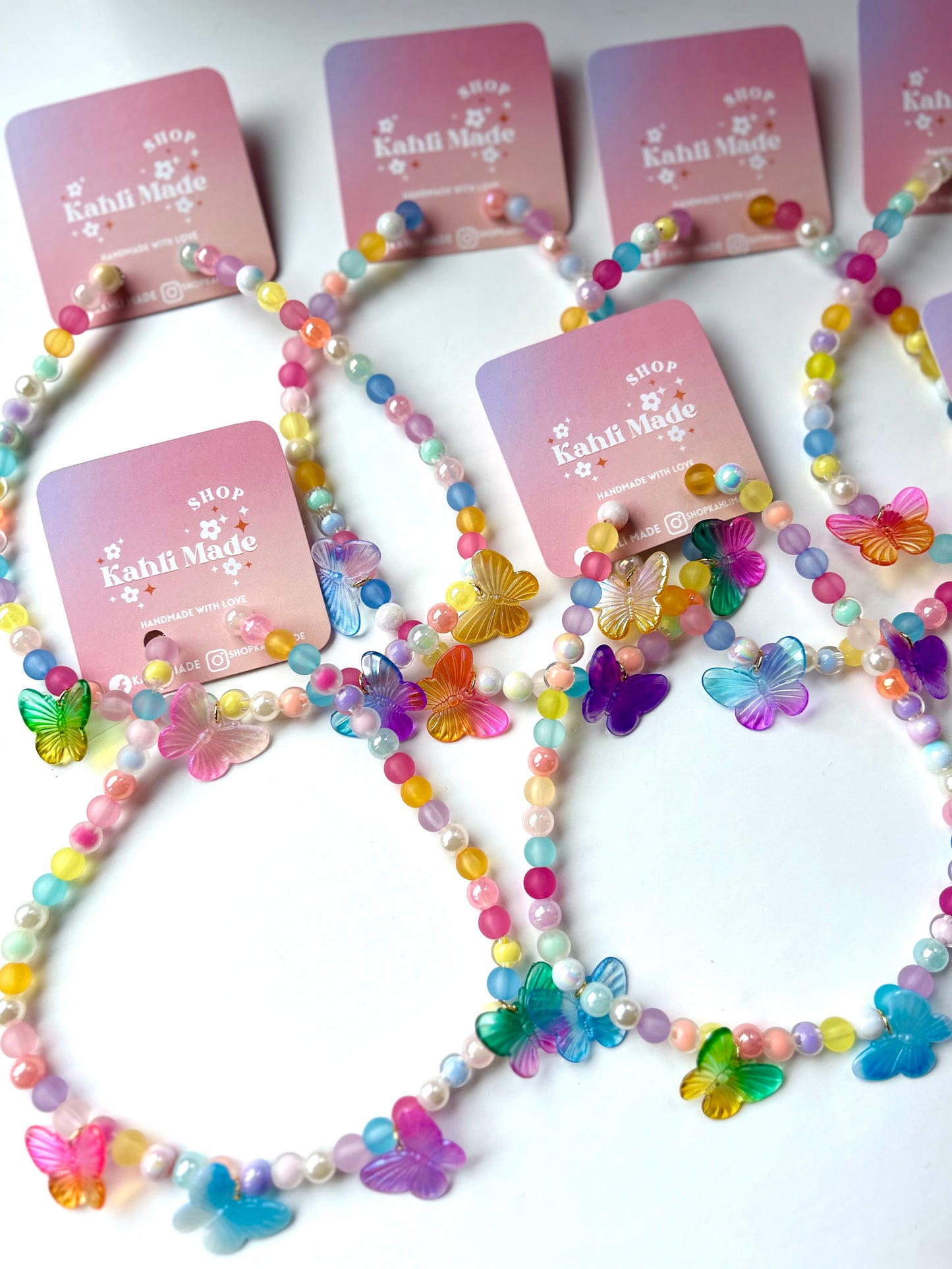 Bubble Bead Butterfly Charm Necklace