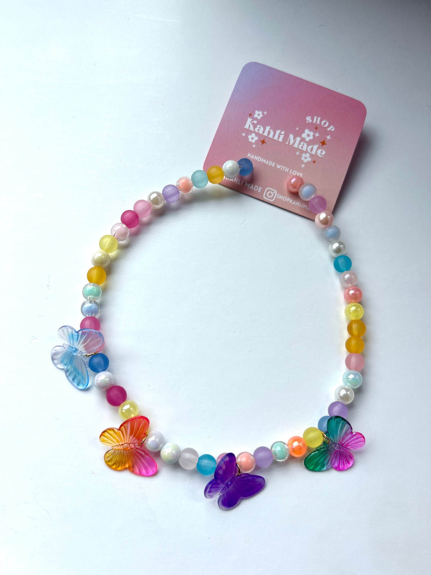 Bubble Bead Butterfly Charm Necklace