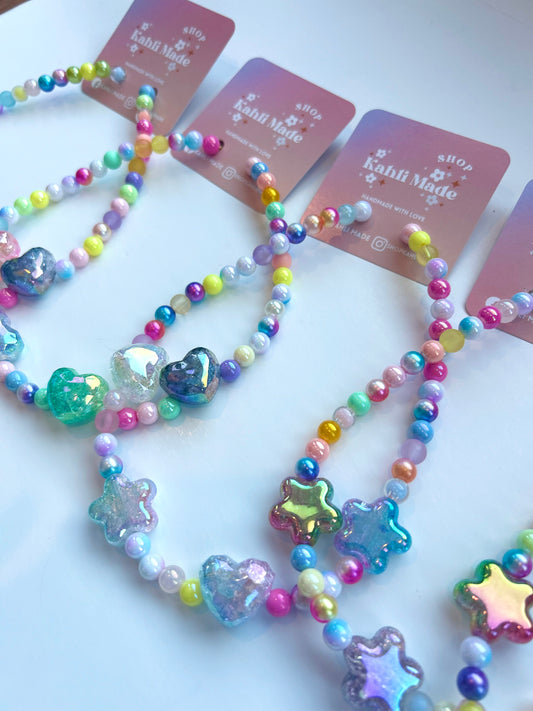 Holographic Heart + Stars Necklace