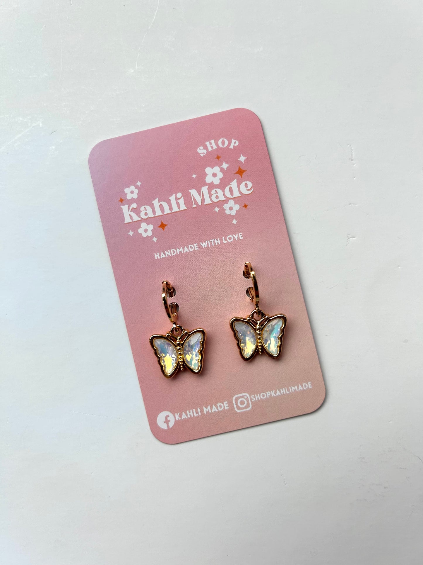 18k Gold Crystal Butterfly Huggie Hoops