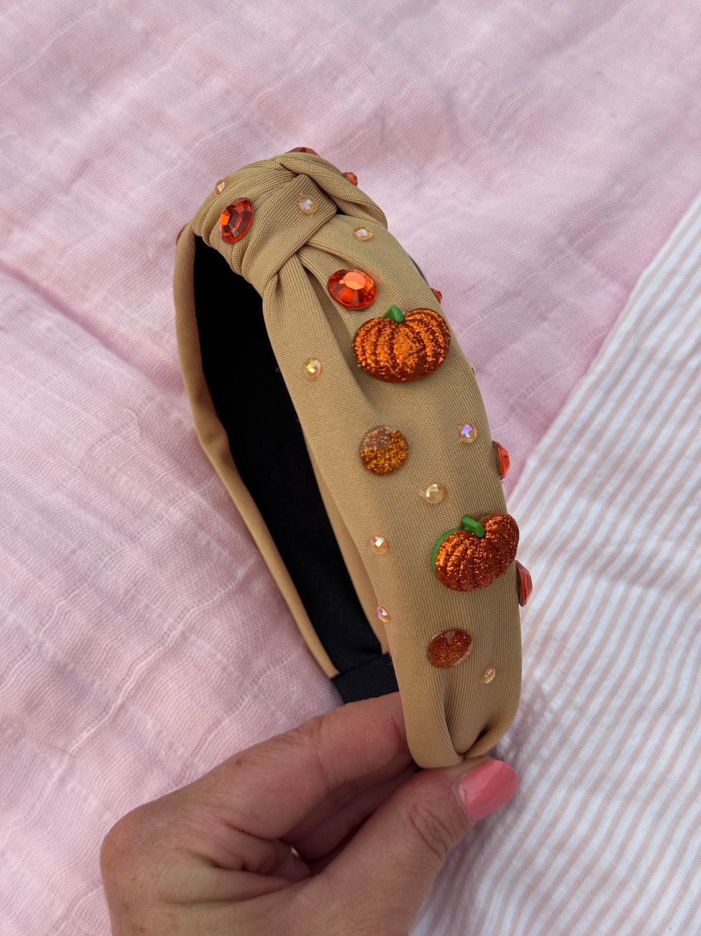 Glitter Pumpkin Knotted Headband