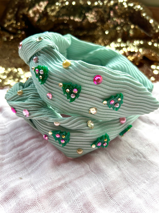 Pink Christmas Tree Knotted Headband