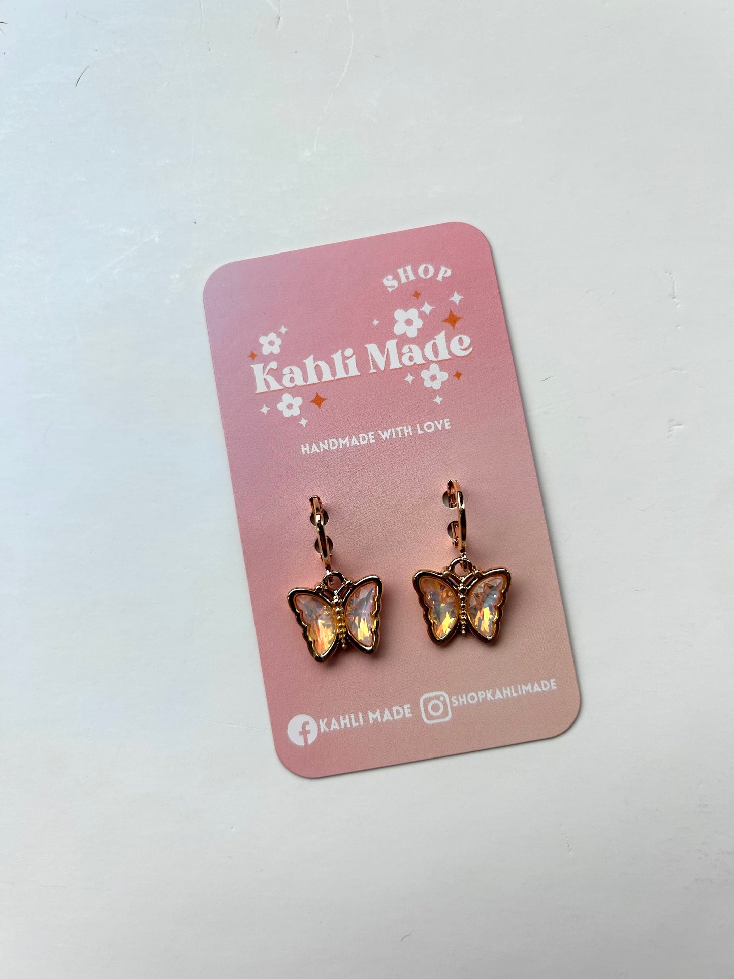 18k Gold Crystal Butterfly Huggie Hoops