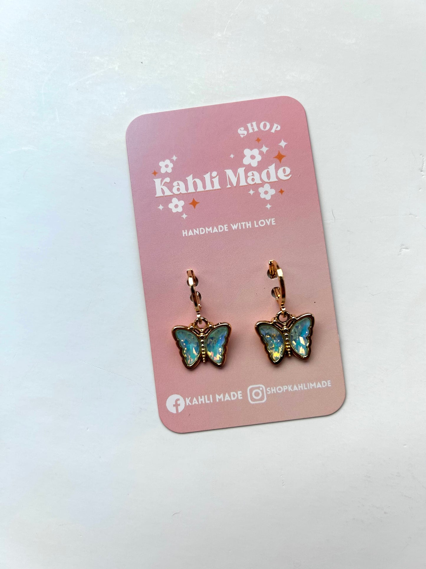 18k Gold Crystal Butterfly Huggie Hoops