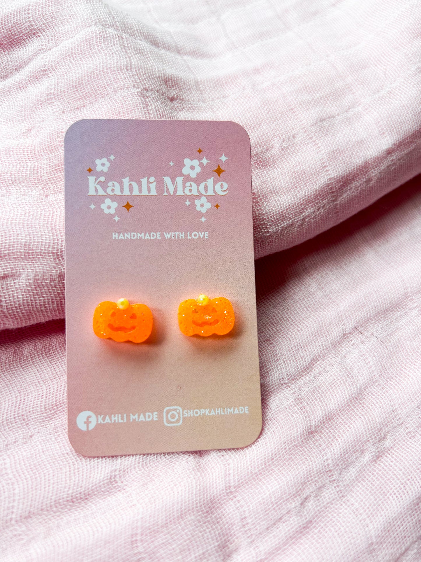 Glitter Jack-o-Lantern Studs