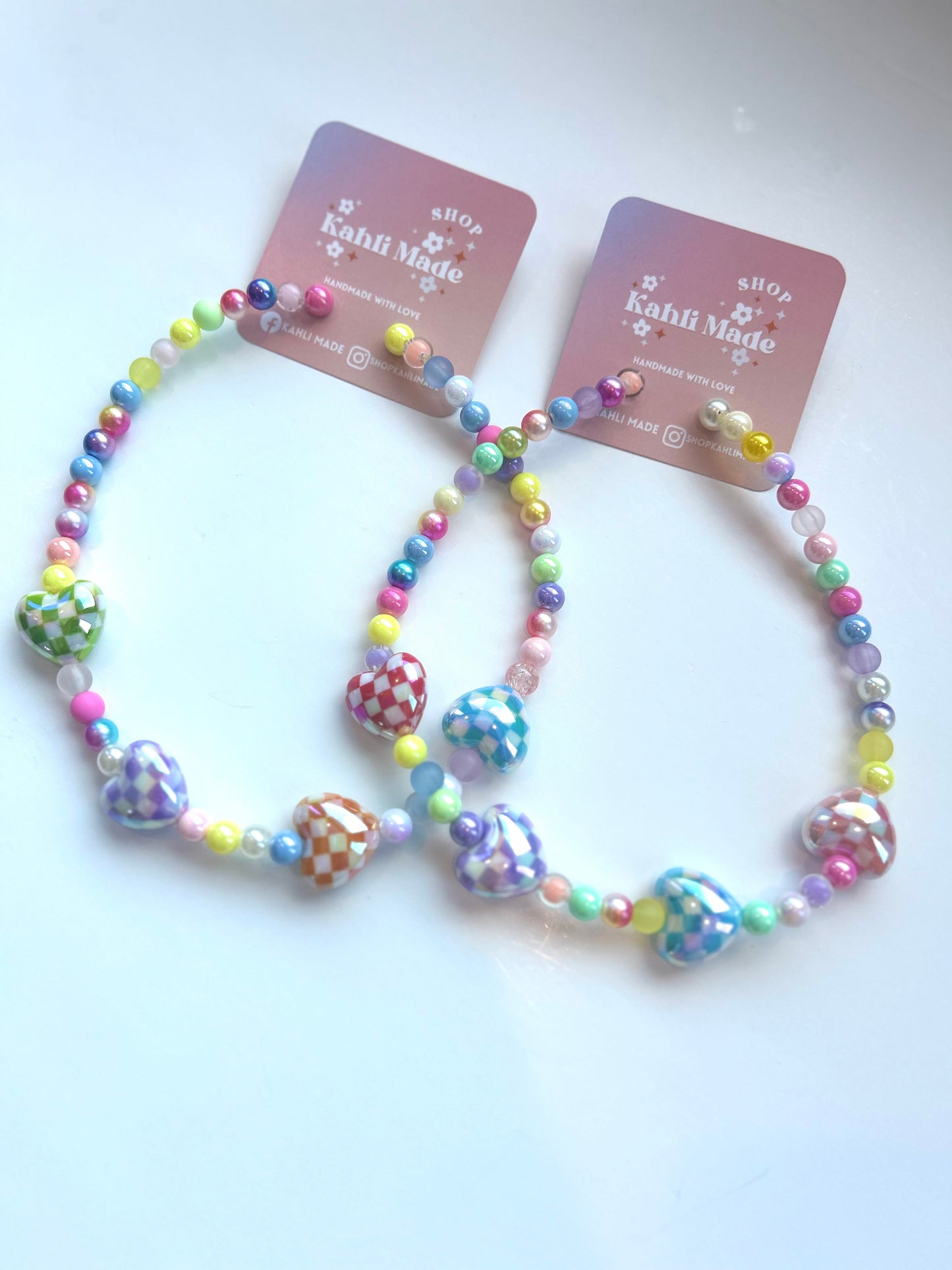 Checkered Heart Bubble Bead Necklace