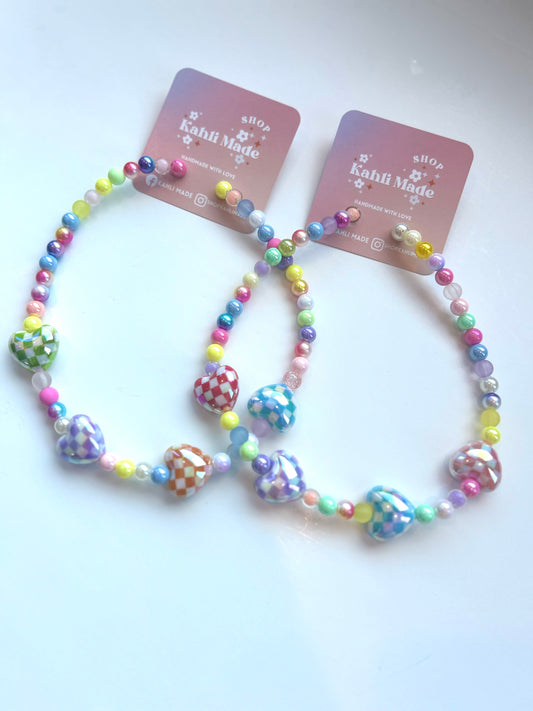 Checkered Heart Bubble Bead Necklace